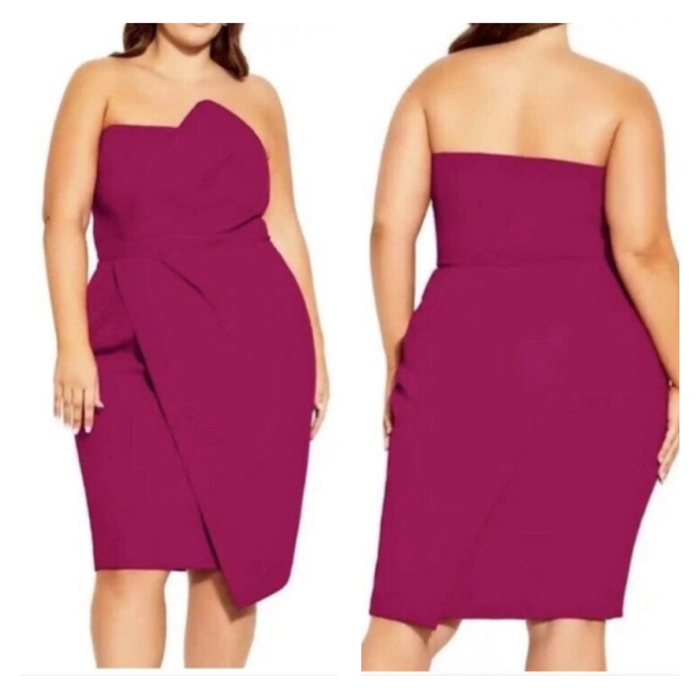 City Chic Strapless Magenta Cocktail Sheath Dress